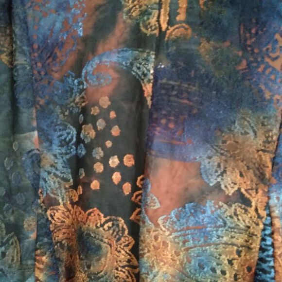F61 Palila San Francisco rust and blue print blouse. Fall Colors - Picture 6 of 8
